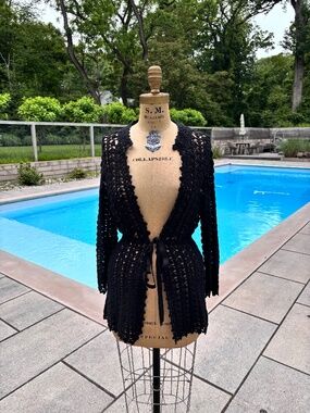 Etcetera Black Crochet Cardigan Coverup Size Medium